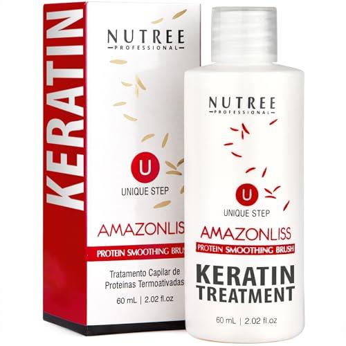 Amazonliss Hair Straightening Brazilian Keratin Treatment 1 Step Protein Smoothing Brush 2.02 Fl.oz - New Formula - Odor-Free - Formaldehyde-Free (2.02 fl.oz keratin bottle only)