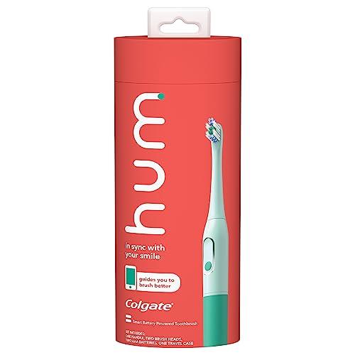 hum by Colgate Smart Battery Toothbrush Kit, Sonic Toothbrush Handle with 2 Refill Heads and Travel Case, Teal, Amazon exclusive