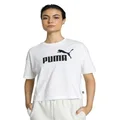 PUMA Women's Essential Cropped Logo Tee, White, XS