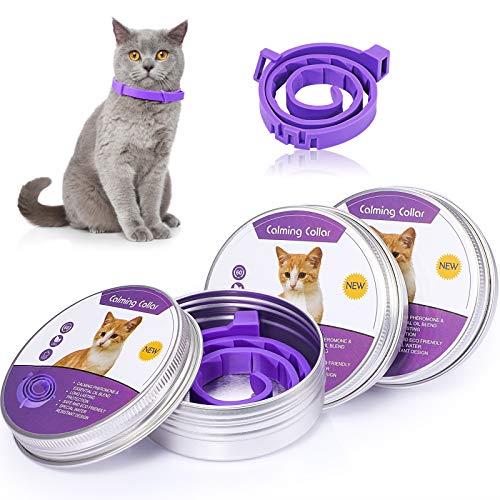 Weewooday 3 Pieces Cat Adjustable Calming Collar, Reduce Anxiety for Pets, Calm Collar Pacify Kitten, Suitable for Small, Medium and Large Cats, 15 Inches (Purple)