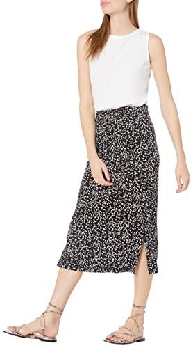 Amazon Essentials Women's Pull-On Knit Midi Skirt (Available in Plus Size), Black White Abstract Animal, Large
