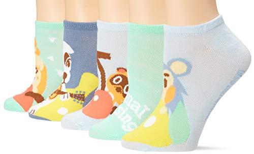 Nintendo Women's Animal Crossing 5 Pack No Show Socks, Blue Turq Multi, Fits Sock Size 9-11; Fits Shoe Size 4-10.5