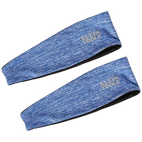 Klein Tools 60487 Headband, Cooling Evaporative Sweatband, Reversible and Lightweight, Can be Worn under Hard Hat or Helmet, Blue, 2-Pack