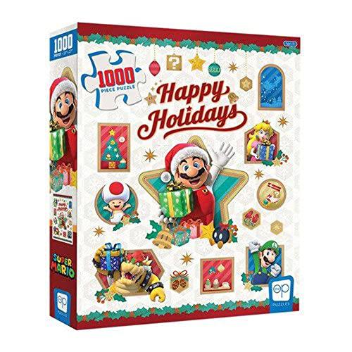 USAopoly Super Mario Happy Holidays 1000 Piece Jigsaw Puzzle | Collectible Holiday Puzzle Featuring Mario, Princess Peach, Bowser, Yoshi, and Luigi | Officially Licensed Nintendo Merchandise Multi