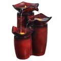 Teamson Home 3 Tiered Floor Water Glazed Pots Fountain with Built-in LED Lights and Pump, Gradient Red