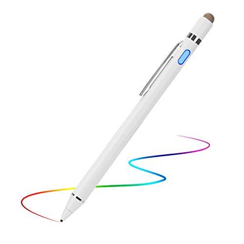 2-in-1 Active Stylus Digital Pen with 1.5mm Ultra Fine Tip for iPad iPhone Samsung Tablets, Work on Touchscreen Phones and Tablets,Good at Drawing and Writing, White