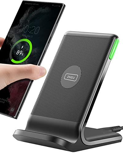 INIU Wireless Charger, 15W Fast Wireless Charging Stand with Sleep-Friendly Adaptive Light & Dual Charging Modes for iPhone 14 13 12 11 Pro Max X 8 Plus Samsung Galaxy S23 S22 Google Pixel etc