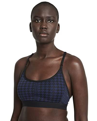 Nike Women's Dri-FIT Indy Icon Clash Light-Support Padded Houndstooth Sports Bra (Large, Midnight Navy/Black/White)