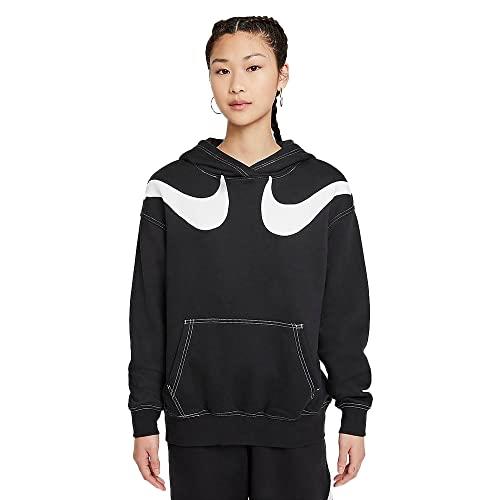 Nike Sportswear Swoosh Women's Oversized Fleece Hoodie (US, Alpha, Medium, Regular, Regular, Black/White)