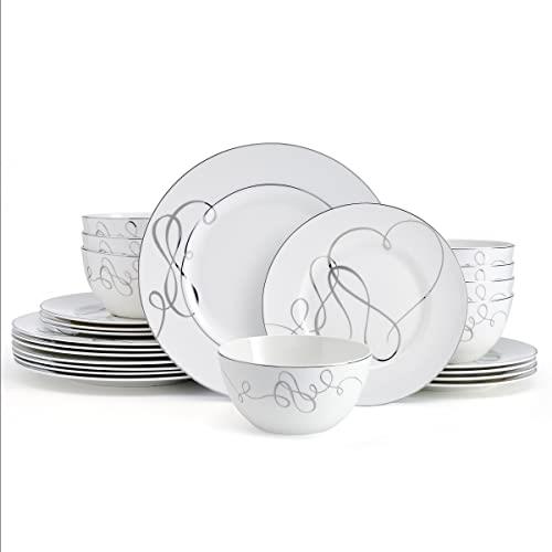 Mikasa Love Story Platinum Banded 24 Piece Dinnerware Set, Service for 8 White