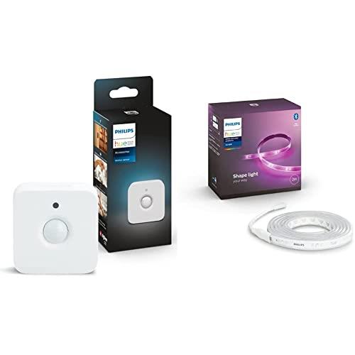 Philips Hue Indoor Motion Sensor, Wireless & LightStrip Plus Dimmable LED Smart Light - Two Metre Base Kit, White and Colour