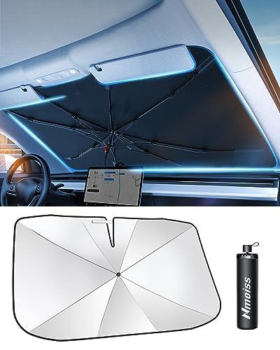 Nmoiss Tesla Model Y and Model 3 2016-2023 Windshield Sunshade Front Window Sun Shade Umbrella Cover Heat Protection Visor, Ten-Layer Special Silver Plated Blackout Coating Tesla Model 3/Y Accessories