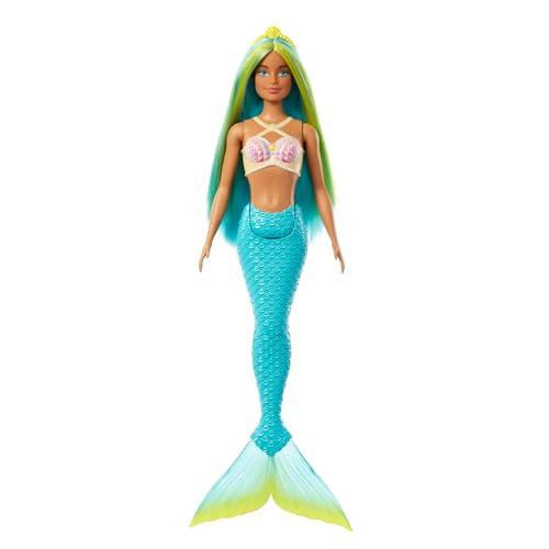 Barbie Mermaid Doll with Two-Tone Blue and Yellow Fantasy Hair and Headband Accessory, Toy with Shell Bodice and Turquoise Tail