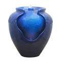 Teamson Home Floor Glazed Pot Water Feature Fountain with Led Lights & Pump, Waterfall Decor for Outdoor Patio Garden Backyard Decking, Royal Blue