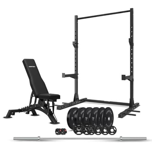 CORTEX SR3 Squat Rack with 100kg Olympic Bumper Weight, Bar and Bench Set