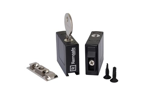 Remsafe Track Lock Sliding Window Safety Lock Black, Child Safety Window Lock, Aluminium Sliding Window Restrictor, Low Profile High Security Window Locks with Key
