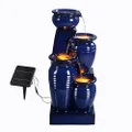 Teamson Home 73 cm 4-Tier Cascading Bowl Solar-Powered Water Fountain with LED Lights for Gardens, Landscaping, Patios, Balconies, Lawns, Navy Blue