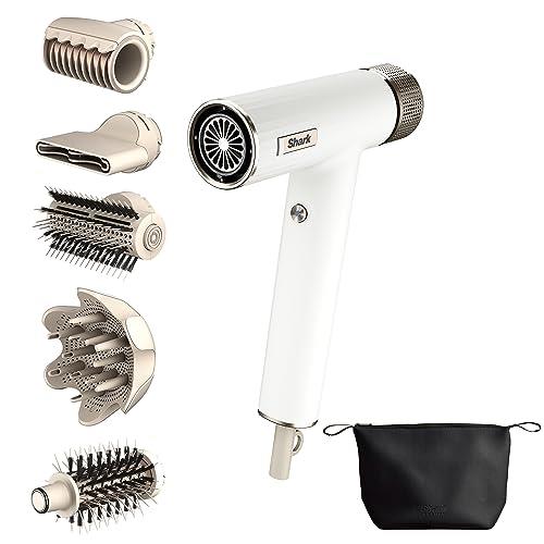 Shark SpeedStyle RapidGloss Finisher and High Performance Dryer with Storage Bag, 5 Styling Attachments, for All Hair Types, Quick Drying, No Flying Hair or Heat Damage, White HD352EU