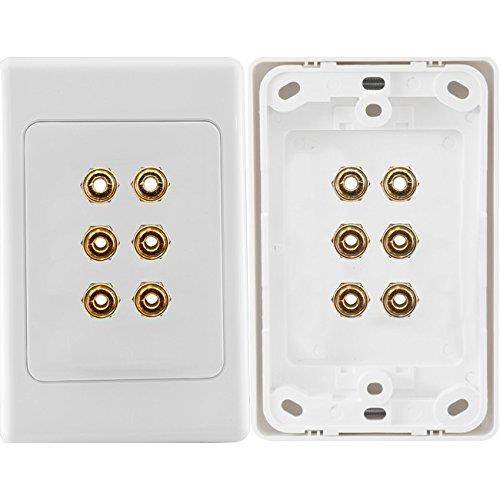 PRO1034 Pro2 6 Terminal Speaker Wall Plate 6X Banana Sockets Standard -Style Wall Plate Standard -Style Wall Plate, Gold Plated Connectors