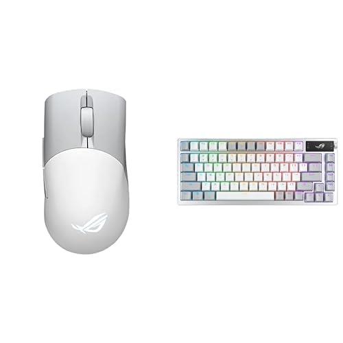 ASUS ROG Keris Wireless AimPoint White RGB Gaming Mouse Optical ROG AimPoint Sensor, and ROG Azoth 75% Wireless Custom Gaming Keyboard, ROG NX Snow Refined Linear Pre-Lubed Hot-Swappable Switches