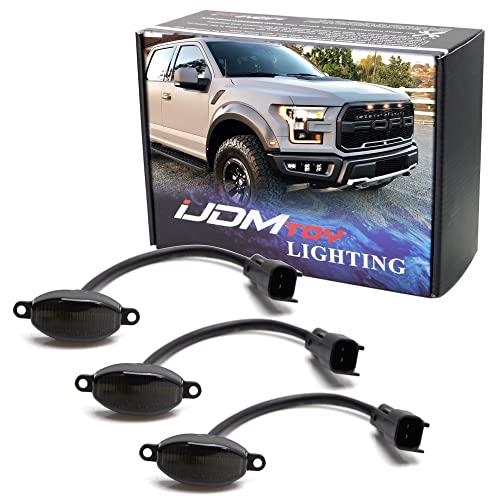 iJDMTOY (3) Smoked Lens Amber LED Grille Running Lamps For 10-14 & 17-up Ford Raptor (Powered by 36 Pieces of SMD LED Lights)