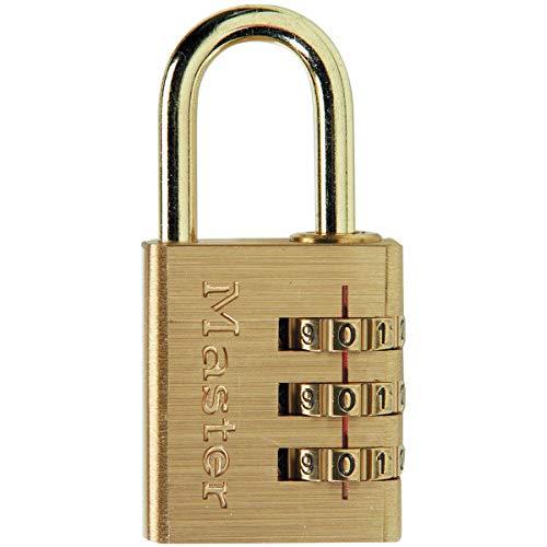 Master Lock Combination Lock - Set Your Own Combination Solid Aluminium Body 30mm Padlock - Brass Finish with Steel Shackle - Gym Locker and Luggage Lock - 3 Digit Combo Lock