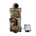 Teamson Home Cascading Bowls and Stacked Stones Outdoor Water Fountain with LED, Brown