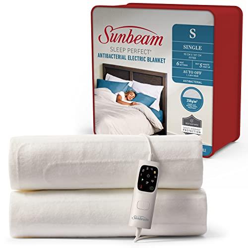Sunbeam Sleep Perfect Antibacterial Electric Blanket Single | Fully Fitted, Washable, Auto-Off Timer, Safety Overheat Protection BLA6321