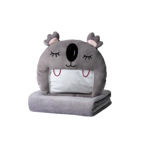 BallarArt CO. Koala-Shaped Spandex Mink Pillow with Interactive Belly Pocket and Removable Flannel Blanket, 36 cm x 36 cm x 18 cm