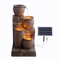Teamson Home 78 cm 4-Tier Cascading Bowl Solar-Powered Water Fountain with LED Lights for Gardens, Landscaping, Patios, Balconies, Lawns, Brown