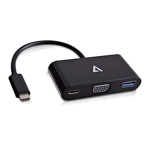 V7 USB-C Male to VGA Male Multiport Adapter, Black