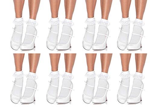 Leg Avenue Women's Lace Ruffle Nylon Anklet Socks, White, One Size