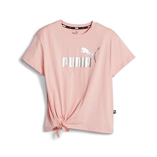 PUMA Girl's Essential + Logo Knotted Tee, Peach Smoothie, X-Small