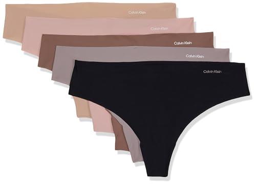 Calvin Klein Women's Invisibles Micro Thong, Black/Cavernstone/Grey Sand/Subdued/Cedar, X-Large (Pack of 5)