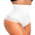 Werena Tummy Control Thong Shapewear for Women Seamless High Waist Shaping Thong Panties Body Shaper Girdle Underwear, #1 White, XX-Large