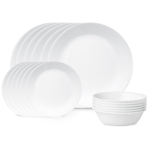 Corelle Winter Frost White Dinnerware Set, 18 piece, 6 x 26cm Dinner Plate, 6 x 17cm Bread & Butter Plate, 4 x 532mL Soup/Cereal Bowl