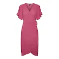 VERO MODA Women's Vmsaki Ss Calf Wrap Dress Ga Noos Dress, Pink Yarrow, M