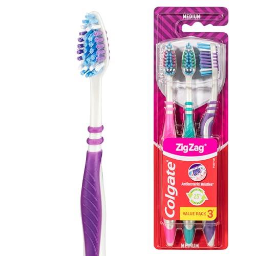 Colgate Zig Zag Manual Toothbrush, Value 3 Pack, Medium Bristles, Interdental Reach
