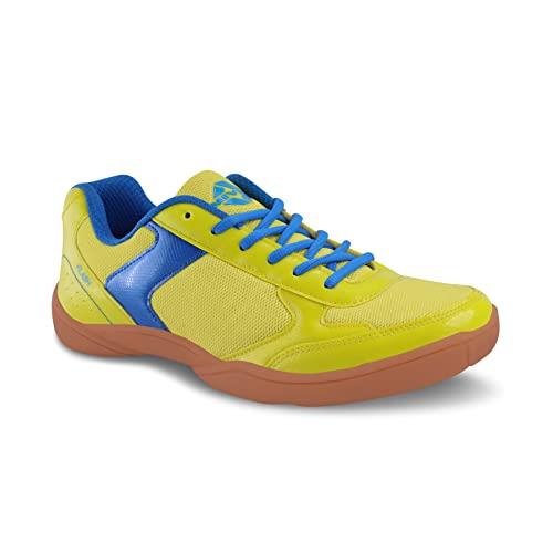 Nivia Flash Badminton Shoes (Yellow/Aster Blue, UK 11 US 12 EU 45) | for Mens and Boys | Non-Marking Shoe | Court Shoe | for Badminton, Squash, Tennis Players