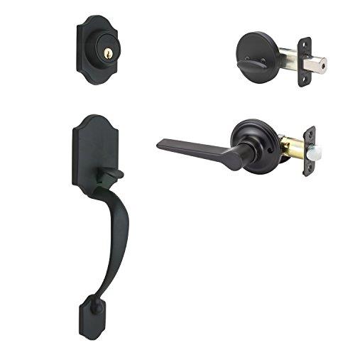 Copper Creek HZ2610XZL-BC Heritage Front Entrance Handleset in Black with Zane Contemporary Lever Interior