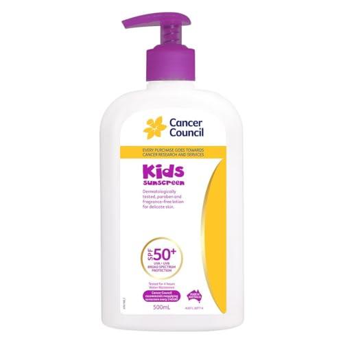 Cancer Council Kids Sunscreen SPF 50+ - Cancer Council Sunscreen, 500ml - Water-Resistant, Paraben-Free, UVA/UVB Protection, Hypoallergenic, Supports Cancer Research