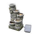 Teamson Home Stone Stacked 5-Tier Flowing Bowls Solar Powered Outdoor Fountain with Battery and Led Lights, 27-Inch Height