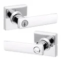 Kwikset Breton Entry Door Handle with Lock and Key, Secure Keyed Reversible Lever Exterior, Doorlock, for Front Entrance and Bedrooms, Polished Chrome, Pick Resistant Smartkey Rekey Security