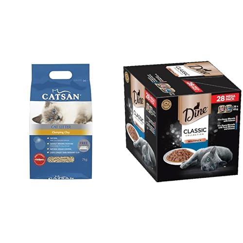 Cat Everyday Essentials Bundle Pack, Catsan Litter 7kg and Dine Cat Food Classic Collection 85gm, 28pack