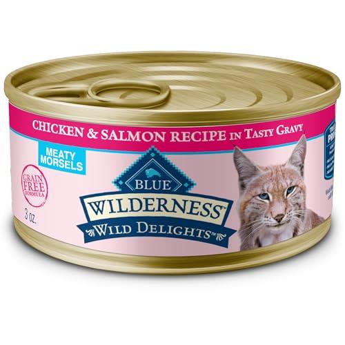 Blue Wilderness Wild Delights Adult Grain Free Meaty Morsels Chicken & Salmon in Tasty Gravy Wet Cat Food 3-oz (Pack of 24)