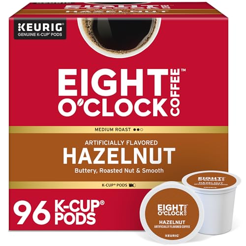 Eight O'Clock Coffee Hazelnut, Single Serve Coffee K-Cup Pod, Medium Roast, 96