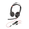 Poly - Blackwire 5220 USB-A Headset (Plantronics) - Wired, Dual Ear (Stereo) Computer Headset with Boom Mic - USB-A, 3.5 mm to Connect to Your PC, Mac, Tablet and/or Cell Phone