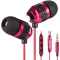 Betron B25 Earphones with Microphone, in Ear Headphones Earphones with Mic and Volume Control, Wired 3.5 mm Headphone, Noise Isolating, Red