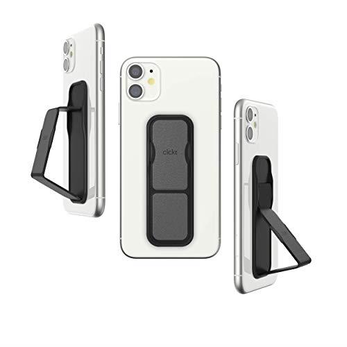 CLCKR Phone Grip and Expanding Stand, Universal Phone Grip Holder with Multiple Viewing Angles for iPhone, Samsung, Phones, Tablets and Many More - Reflective Black