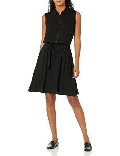 Amazon Essentials Women's Sleeveless Woven Shirt Dress, Black, Medium